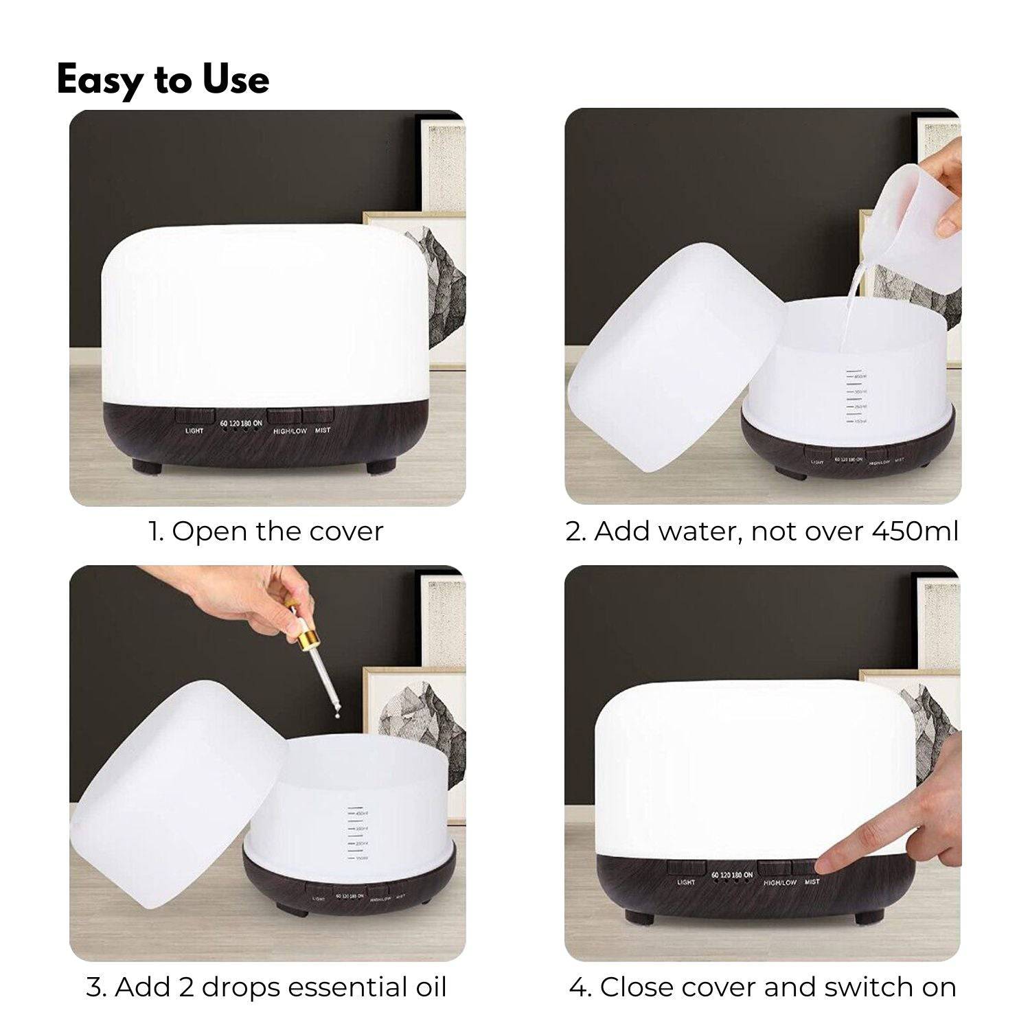 GOMINIMO 5 in1 LED Aromatherapy Essential Oil Diffuser 500ml (Dark Wood Base) - One Oasis