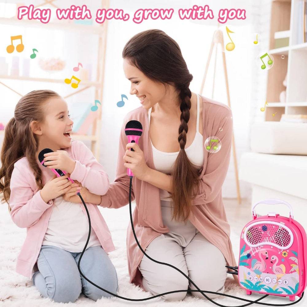 GOMINIMO Kids Portable Karaoke with Two Microphones (Rectangle, Pink Flamingo) - One Oasis
