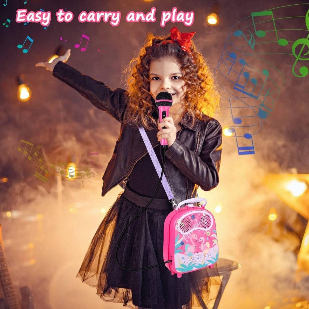 GOMINIMO Kids Portable Karaoke with Two Microphones (Rectangle, Pink Flamingo) - One Oasis