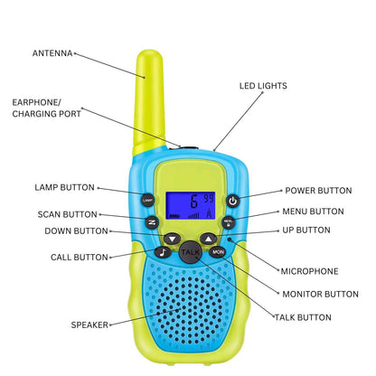 GOMINIMO 2 Pack Walkie Talkies for Kids with 40 Channels & LED Flashlight & LCD Screen (Blue and Green) - One Oasis