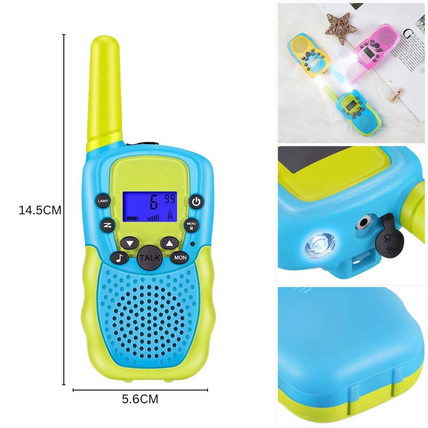 GOMINIMO 2 Pack Walkie Talkies for Kids with 40 Channels & LED Flashlight & LCD Screen (Blue and Green) - One Oasis