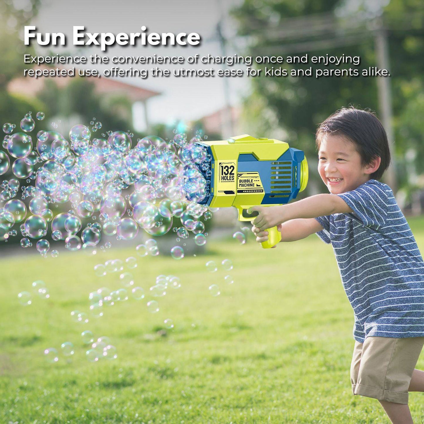 GOMINIMO 132 Holes Bubbles Machine Gun for Kids (Dark Blue and Green) - One Oasis