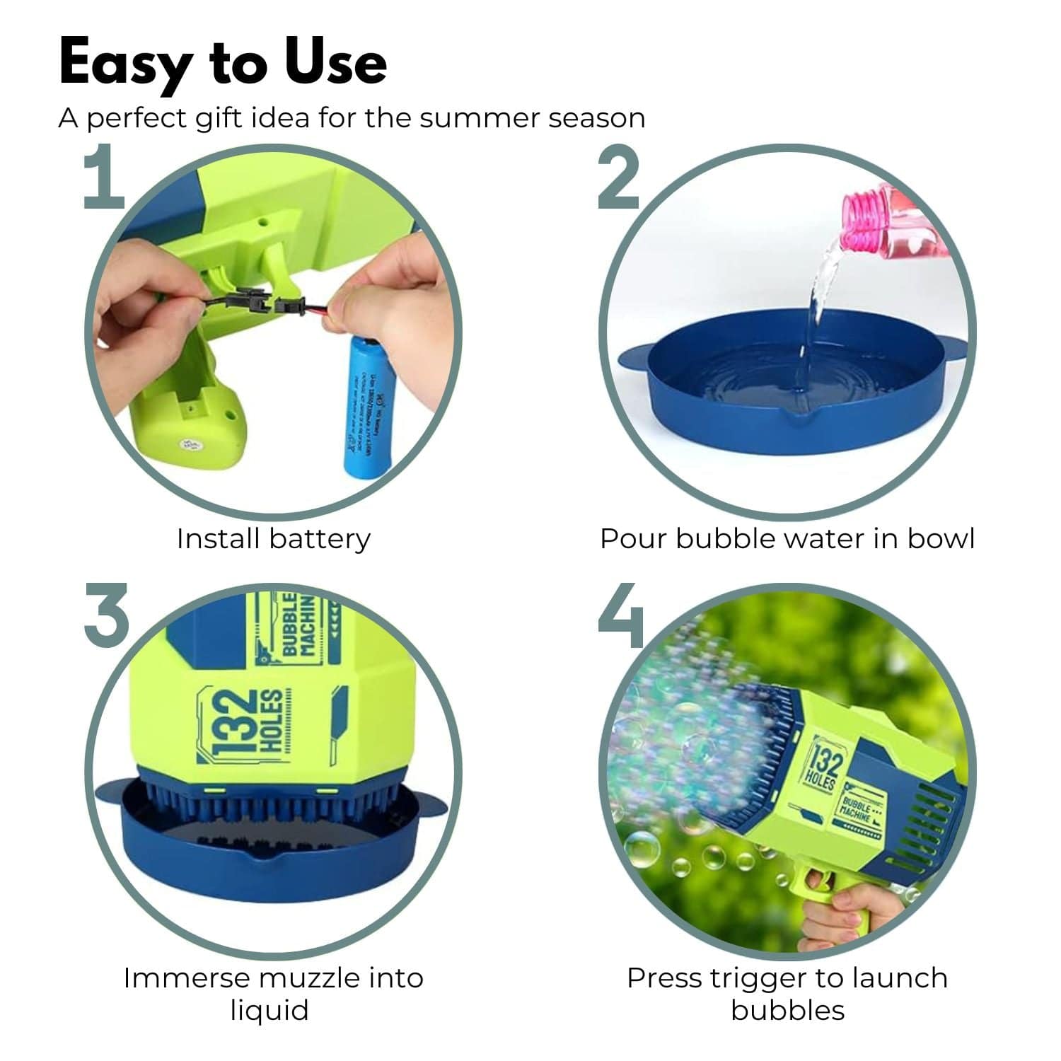 GOMINIMO 132 Holes Bubbles Machine Gun for Kids (Dark Blue and Green) - One Oasis