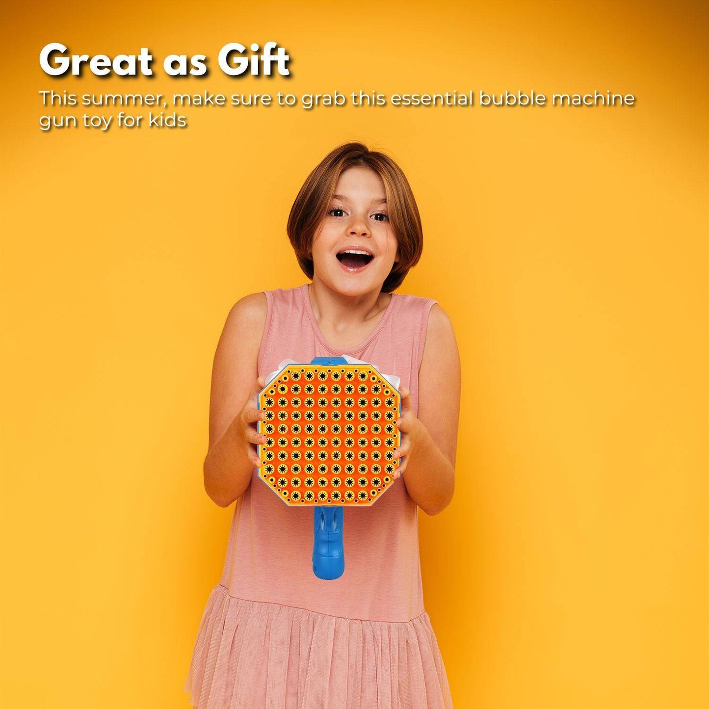 GOMINIMO 132 Holes Rechargeable Bubbles Machine Gun for Kids (Orange and Blue) - One Oasis