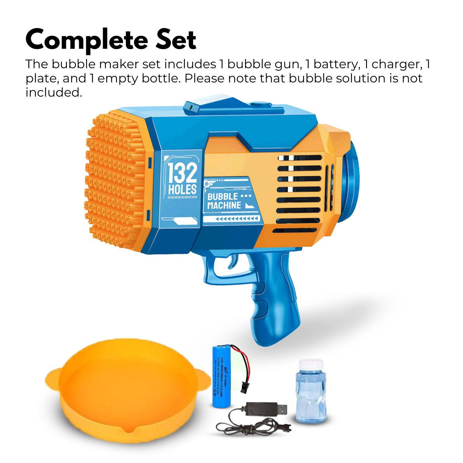GOMINIMO 132 Holes Rechargeable Bubbles Machine Gun for Kids (Orange and Blue) - One Oasis