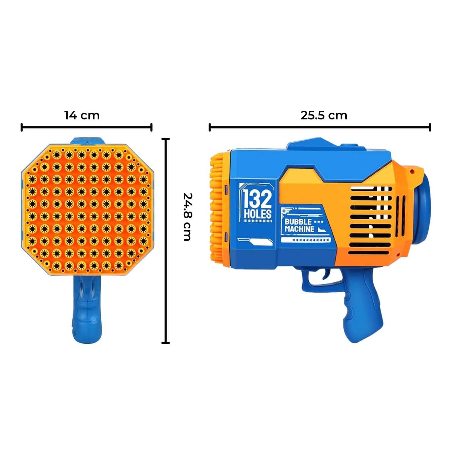 GOMINIMO 132 Holes Rechargeable Bubbles Machine Gun for Kids (Orange and Blue) - One Oasis