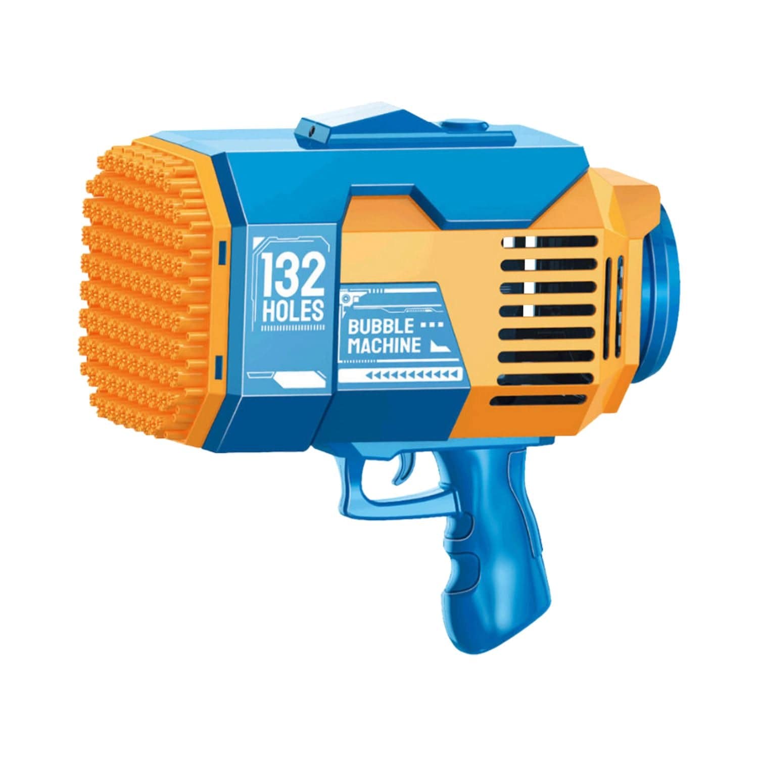 GOMINIMO 132 Holes Rechargeable Bubbles Machine Gun for Kids (Orange and Blue) - One Oasis