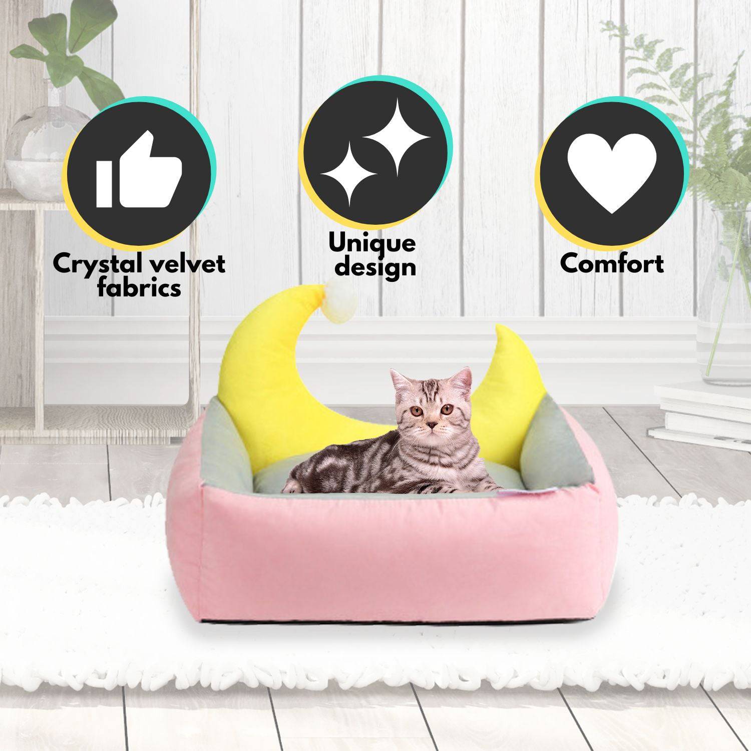 Floofi Pet Bed Moon Design (M Blue) - One Oasis