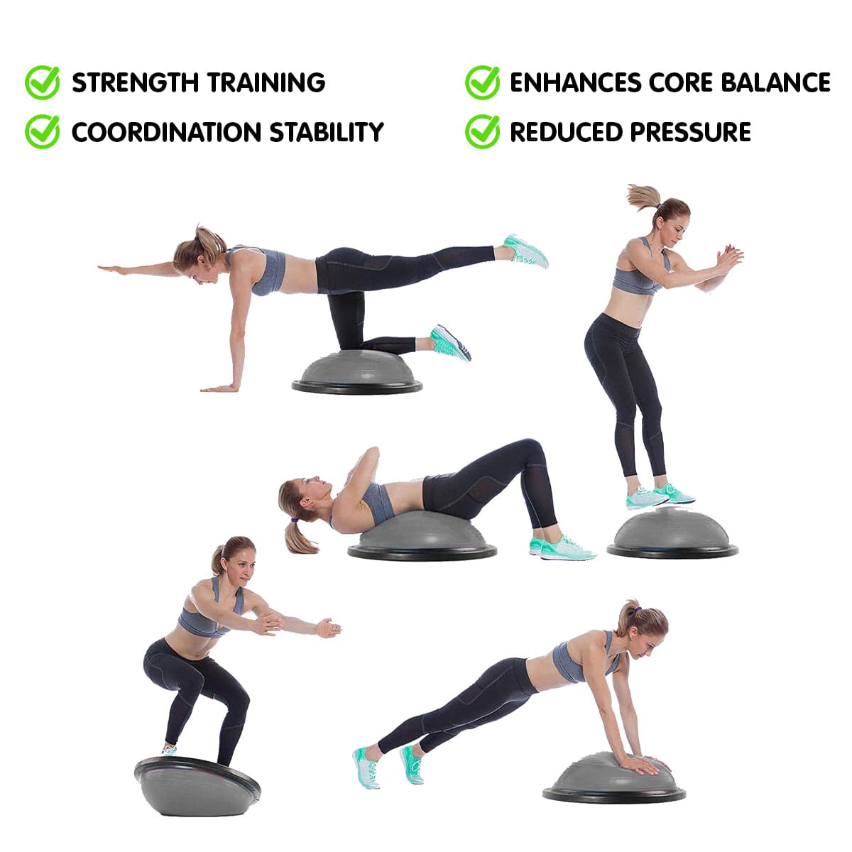 Powertrain Fitness Yoga Ball Home Gym Workout Balance Trainer Grey - One Oasis