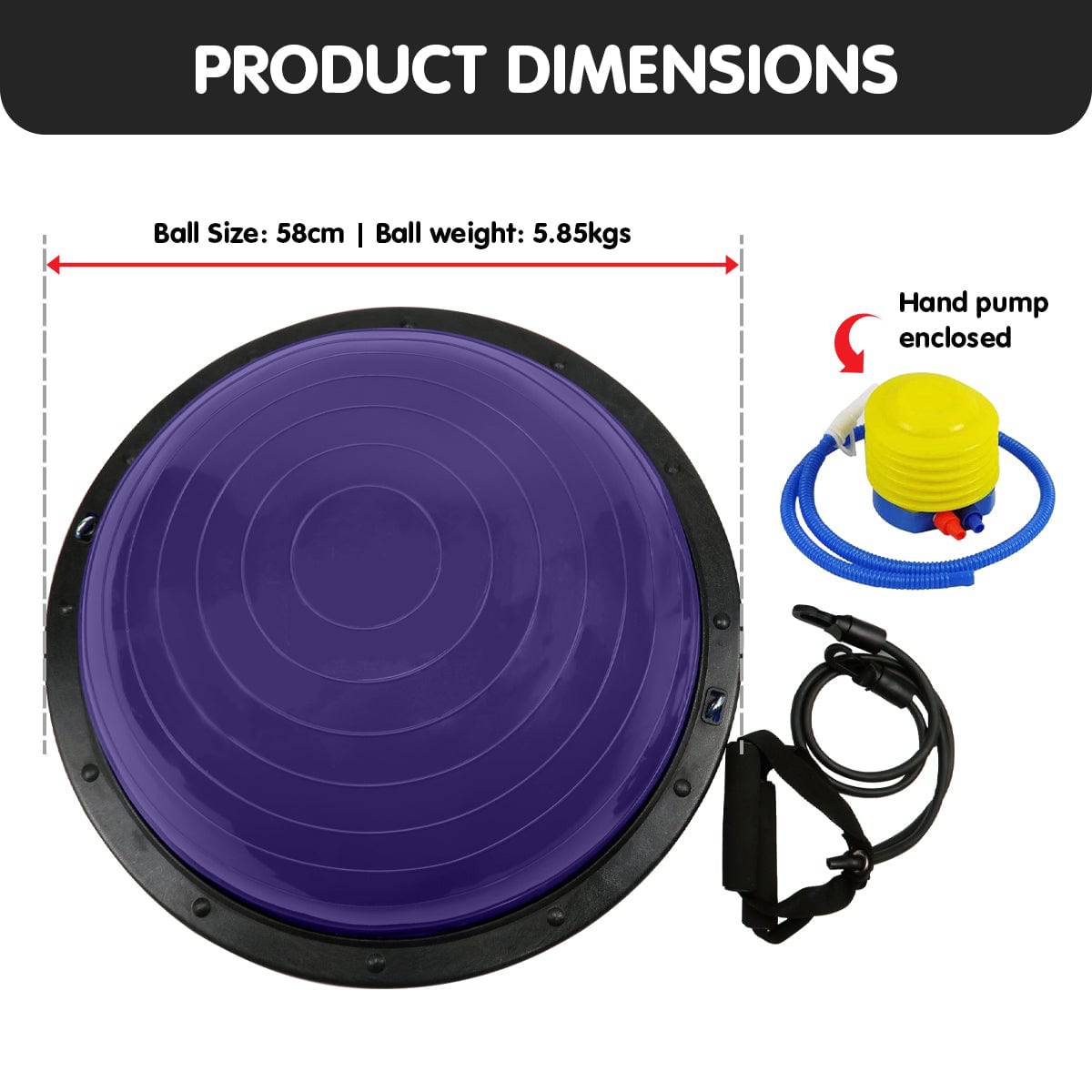 Powertrain Fitness Yoga Ball Home Gym Workout Balance Trainer Purple - One Oasis