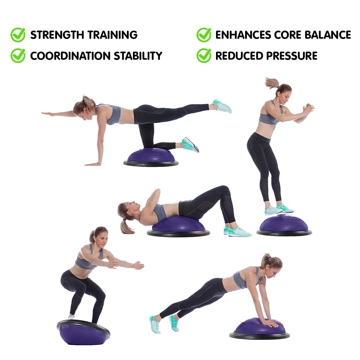 Powertrain Fitness Yoga Ball Home Gym Workout Balance Trainer Purple - One Oasis