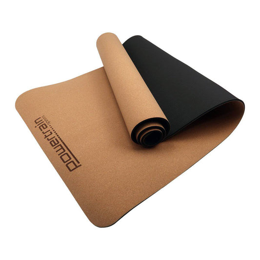 Powertrain Cork Yoga Mat with Carry Straps Home Gym Pilates - Plain - One Oasis