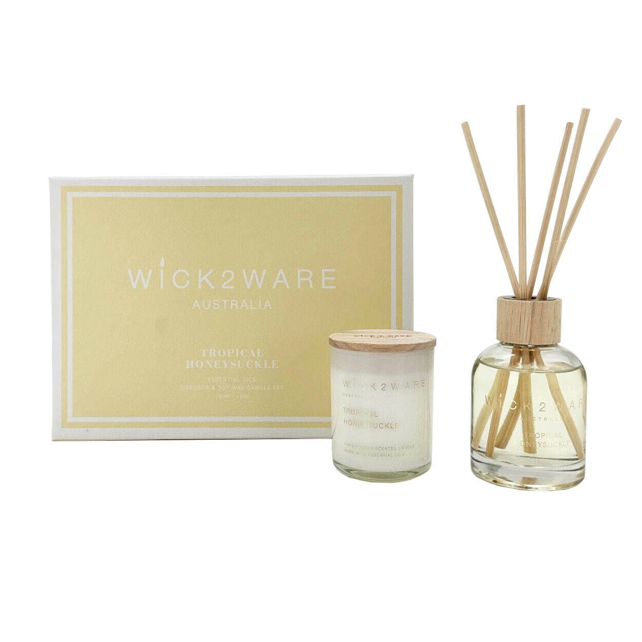 Wick2Ware Australia Tropical Honeysuckle Essential Oils Diffuser and Soy Wax Candle Set - One Oasis