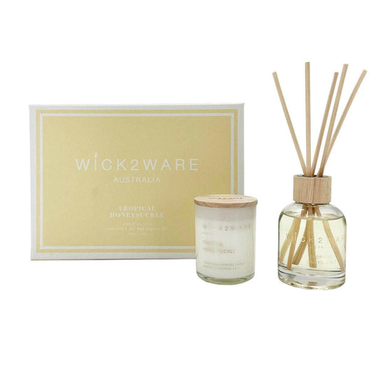 Wick2Ware Australia Tropical Honeysuckle Essential Oils Diffuser and Soy Wax Candle Set - One Oasis