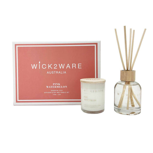 Wick2Ware Australia  Pink Watermelon Essential Oils Diffuser and Soy Wax Candle Set - One Oasis