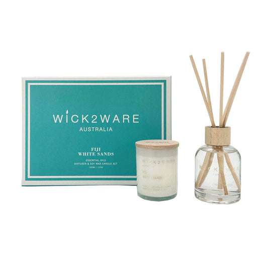 Wick2Ware Australia Fiji White Sands Essential Oils Diffuser and Soy Wax Candle Set - One Oasis