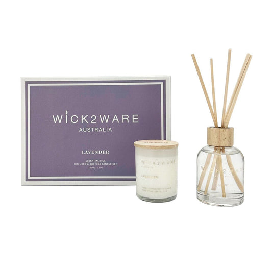 Wick2Ware Australia Lavender Essential Oils Diffuser and Soy Wax Candle Set - One Oasis