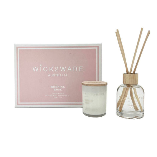 Wick2Ware Australia Morning Rose Essential Oils Diffuser and Soy Wax Candle Set - One Oasis