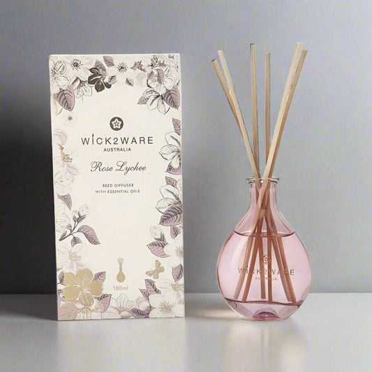 Wick2ware Australia 180ml Rose Lychee Reed Diffuser with Essential Oils - One Oasis