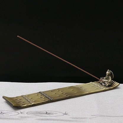 Fisherman Incense Burner with Ash Catcher and Stand - Bamboo Raft