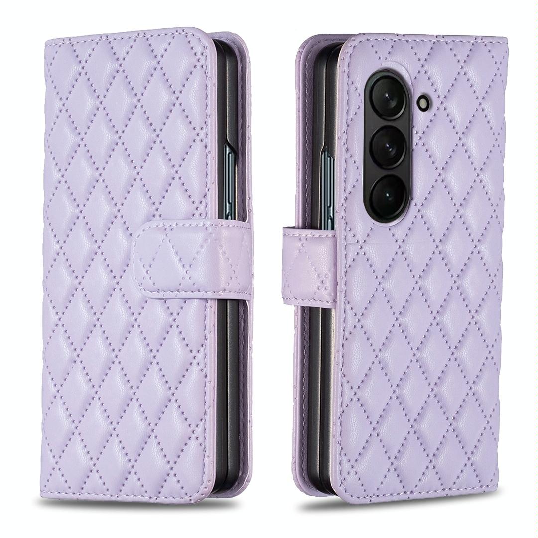 For Samsung Galaxy Z Fold4 5G Samsung Fold 4 Diamond Lattice Wallet Case - Sleek And Stylish - Pink
