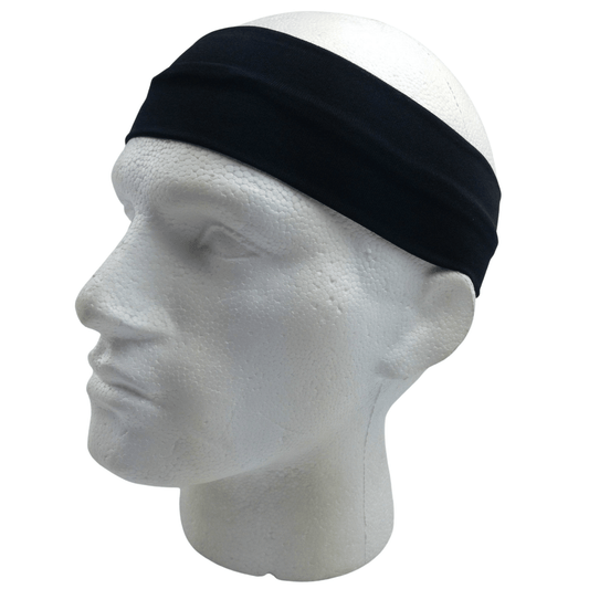 PLAIN HEADBAND Elastic Stretch Sports Yoga Hair Band Unisex 8cm Wide Wrap - Black - One Oasis