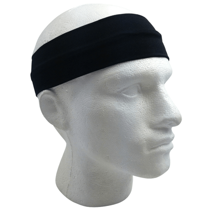 PLAIN HEADBAND Elastic Stretch Sports Yoga Hair Band Unisex 8cm Wide Wrap - Black - One Oasis