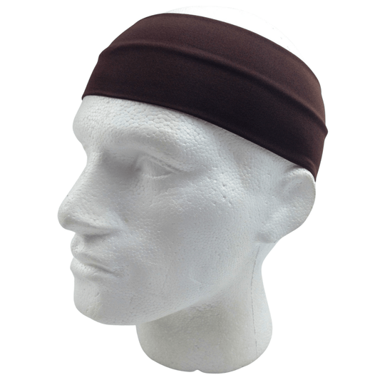 PLAIN HEADBAND Elastic Stretch Sports Yoga Hair Band Unisex 8cm Wide Wrap - Brown - One Oasis