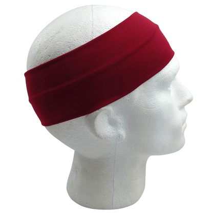 PLAIN HEADBAND Elastic Stretch Sports Yoga Hair Band Unisex 8cm Wide Wrap - Burgundy - One Oasis
