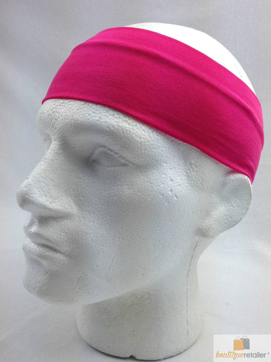 PLAIN HEADBAND Elastic Stretch Sports Yoga Hair Band Unisex 8cm Wide Wrap - Hot Pink - One Oasis