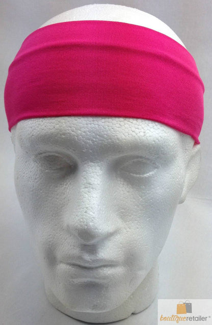 PLAIN HEADBAND Elastic Stretch Sports Yoga Hair Band Unisex 8cm Wide Wrap - Hot Pink - One Oasis