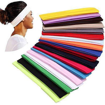 PLAIN HEADBAND Elastic Stretch Sports Yoga Hair Band Unisex 8cm Wide Wrap - Hot Pink - One Oasis