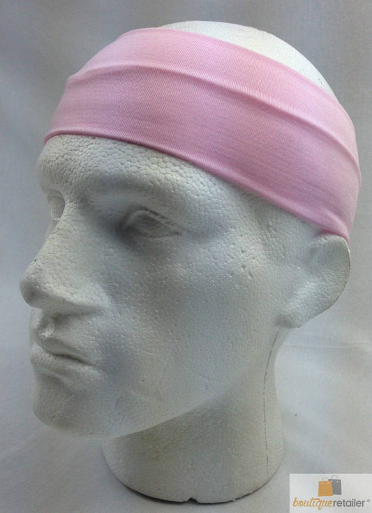 PLAIN HEADBAND Elastic Stretch Sports Yoga Hair Band Unisex 8cm Wide Wrap - Light Pink - One Oasis