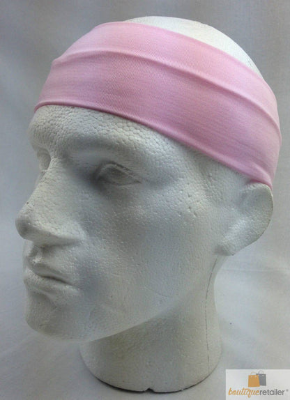PLAIN HEADBAND Elastic Stretch Sports Yoga Hair Band Unisex 8cm Wide Wrap - Light Pink - One Oasis