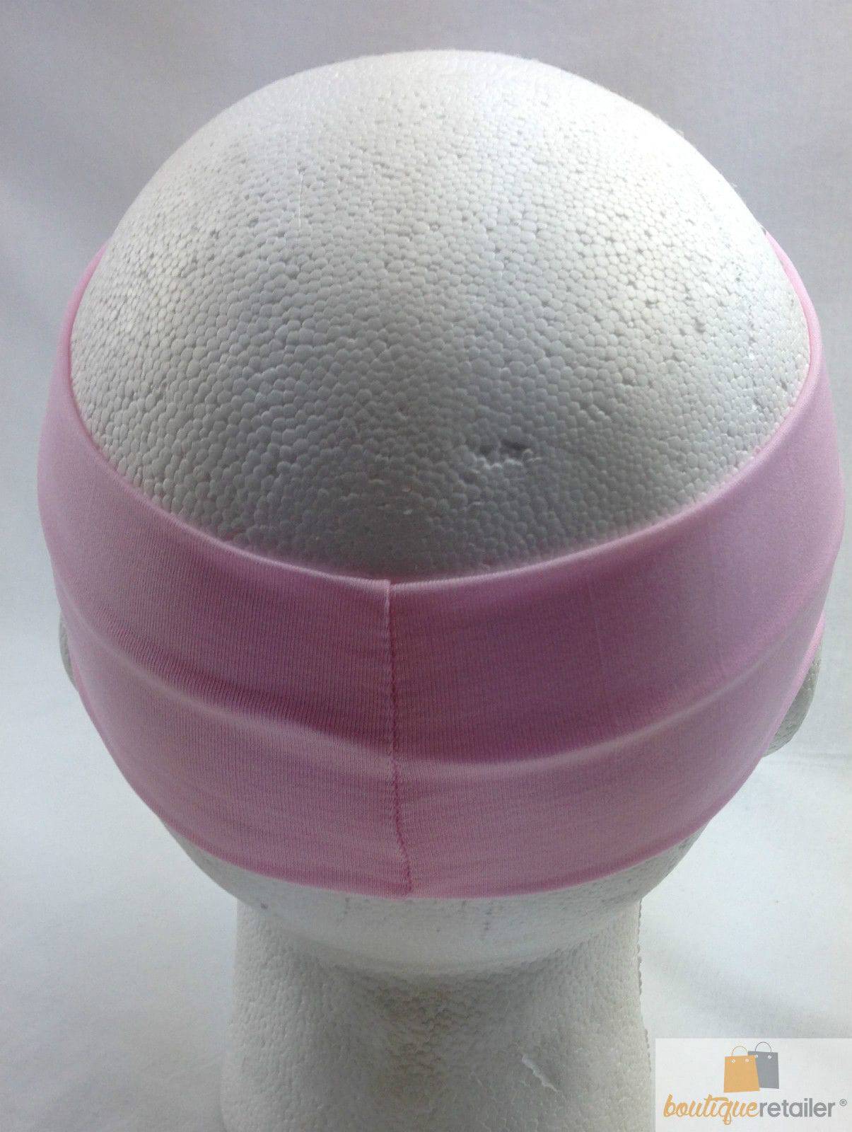 PLAIN HEADBAND Elastic Stretch Sports Yoga Hair Band Unisex 8cm Wide Wrap - Light Pink - One Oasis
