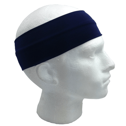 PLAIN HEADBAND Elastic Stretch Sports Yoga Hair Band Unisex 8cm Wide Wrap - Navy Blue - One Oasis