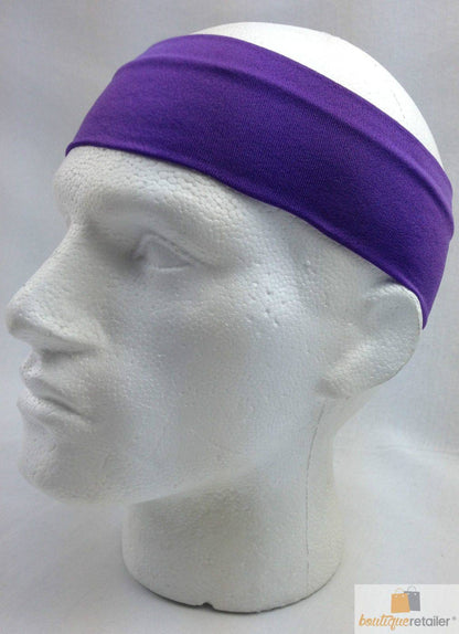 PLAIN HEADBAND Elastic Stretch Sports Yoga Hair Band Unisex 8cm Wide Wrap - Purple - One Oasis