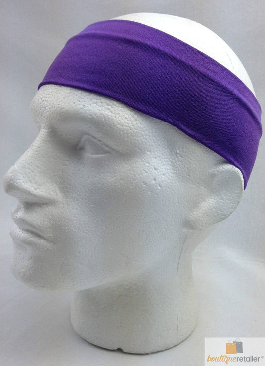 PLAIN HEADBAND Elastic Stretch Sports Yoga Hair Band Unisex 8cm Wide Wrap - Purple - One Oasis