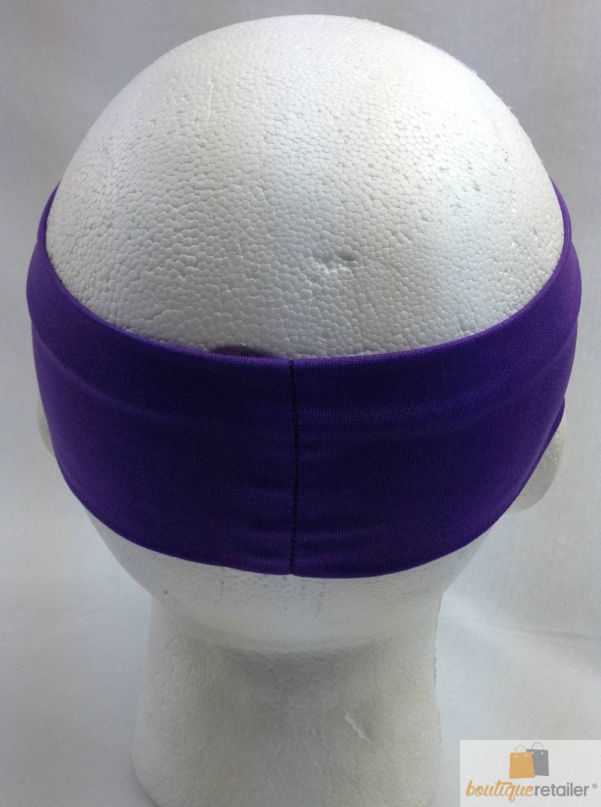 PLAIN HEADBAND Elastic Stretch Sports Yoga Hair Band Unisex 8cm Wide Wrap - Purple - One Oasis