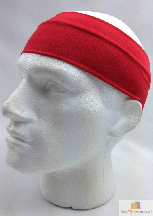 PLAIN HEADBAND Elastic Stretch Sports Yoga Hair Band Unisex 8cm Wide Wrap - Red - One Oasis
