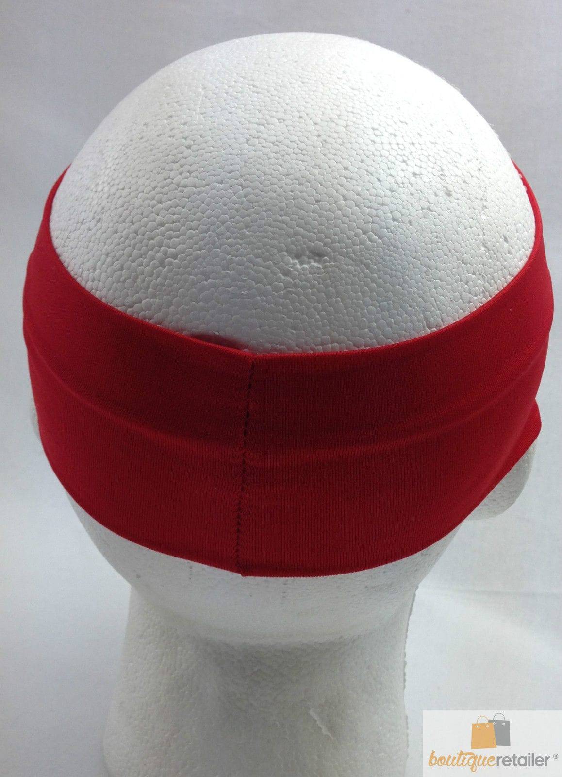 PLAIN HEADBAND Elastic Stretch Sports Yoga Hair Band Unisex 8cm Wide Wrap - Red - One Oasis