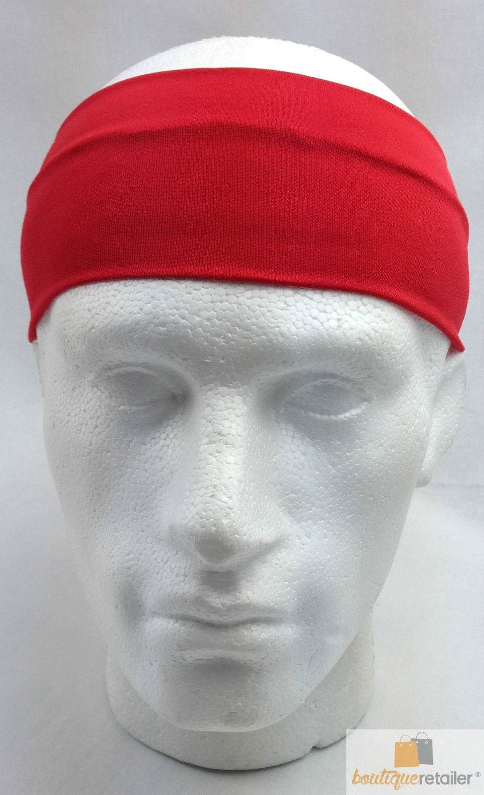 PLAIN HEADBAND Elastic Stretch Sports Yoga Hair Band Unisex 8cm Wide Wrap - Red - One Oasis