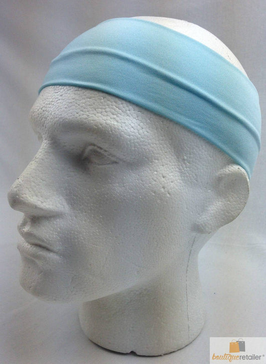 PLAIN HEADBAND Elastic Stretch Sports Yoga Hair Band Unisex 8cm Wide Wrap - Sky Blue - One Oasis