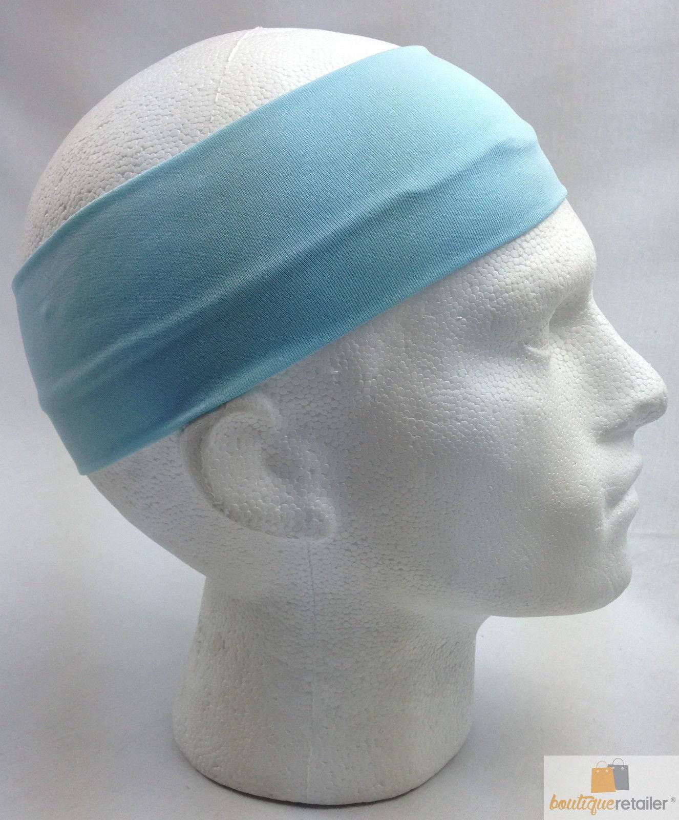 PLAIN HEADBAND Elastic Stretch Sports Yoga Hair Band Unisex 8cm Wide Wrap - Sky Blue - One Oasis
