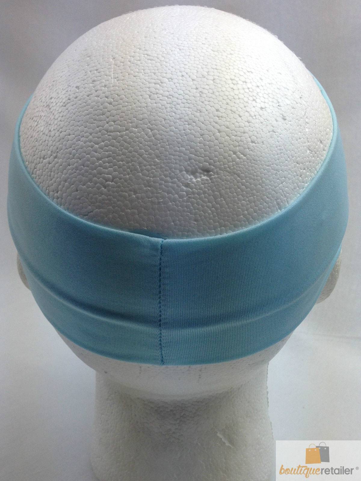 PLAIN HEADBAND Elastic Stretch Sports Yoga Hair Band Unisex 8cm Wide Wrap - Sky Blue - One Oasis