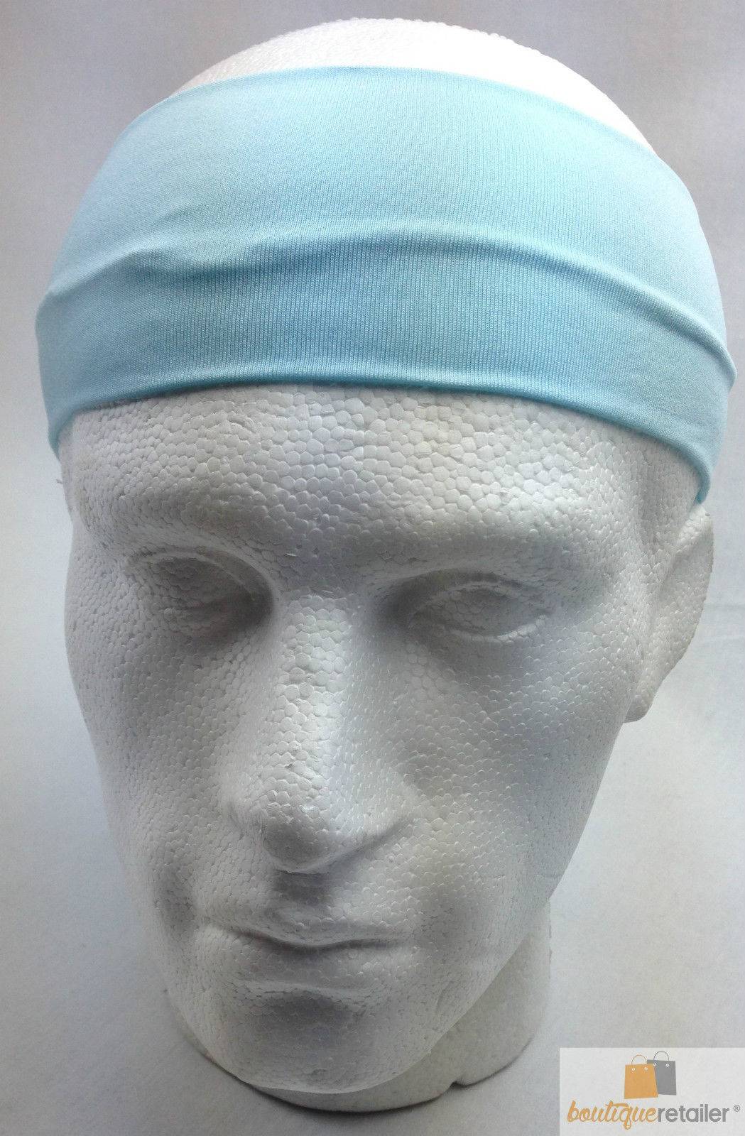 PLAIN HEADBAND Elastic Stretch Sports Yoga Hair Band Unisex 8cm Wide Wrap - Sky Blue - One Oasis