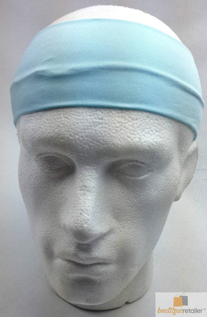 PLAIN HEADBAND Elastic Stretch Sports Yoga Hair Band Unisex 8cm Wide Wrap - Sky Blue - One Oasis
