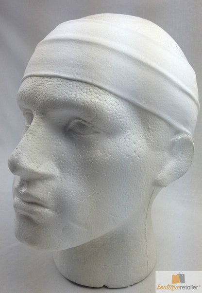 PLAIN HEADBAND Elastic Stretch Sports Yoga Hair Band Unisex 8cm Wide Wrap - White - One Oasis