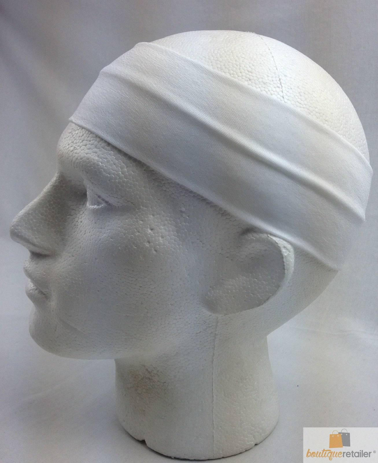 PLAIN HEADBAND Elastic Stretch Sports Yoga Hair Band Unisex 8cm Wide Wrap - White - One Oasis