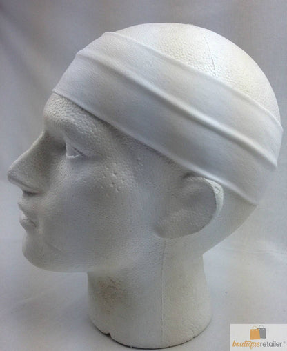 PLAIN HEADBAND Elastic Stretch Sports Yoga Hair Band Unisex 8cm Wide Wrap - White - One Oasis